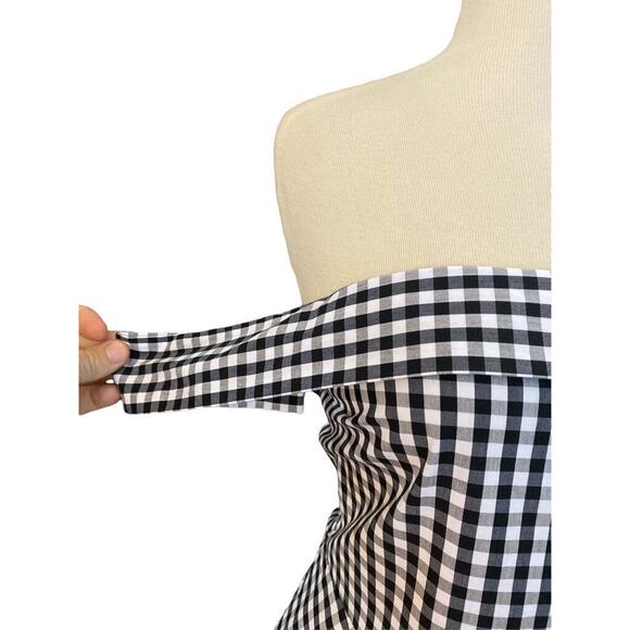 8 Express Black and White Check Off Should Peplum Blouse - Picture 2 of 4